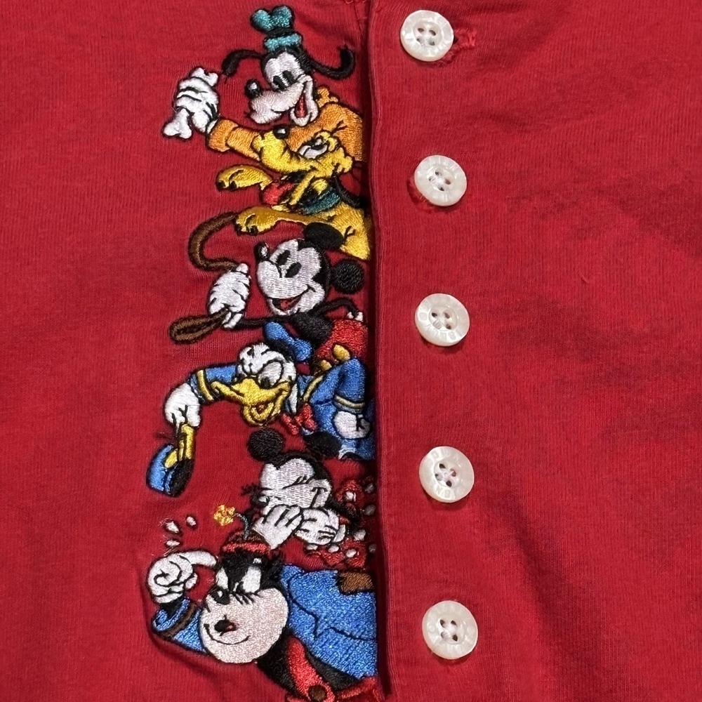 vintage 1990s Disney Store embroidered Henley long-sleeve shirt Small Red - Picture 2 of 8